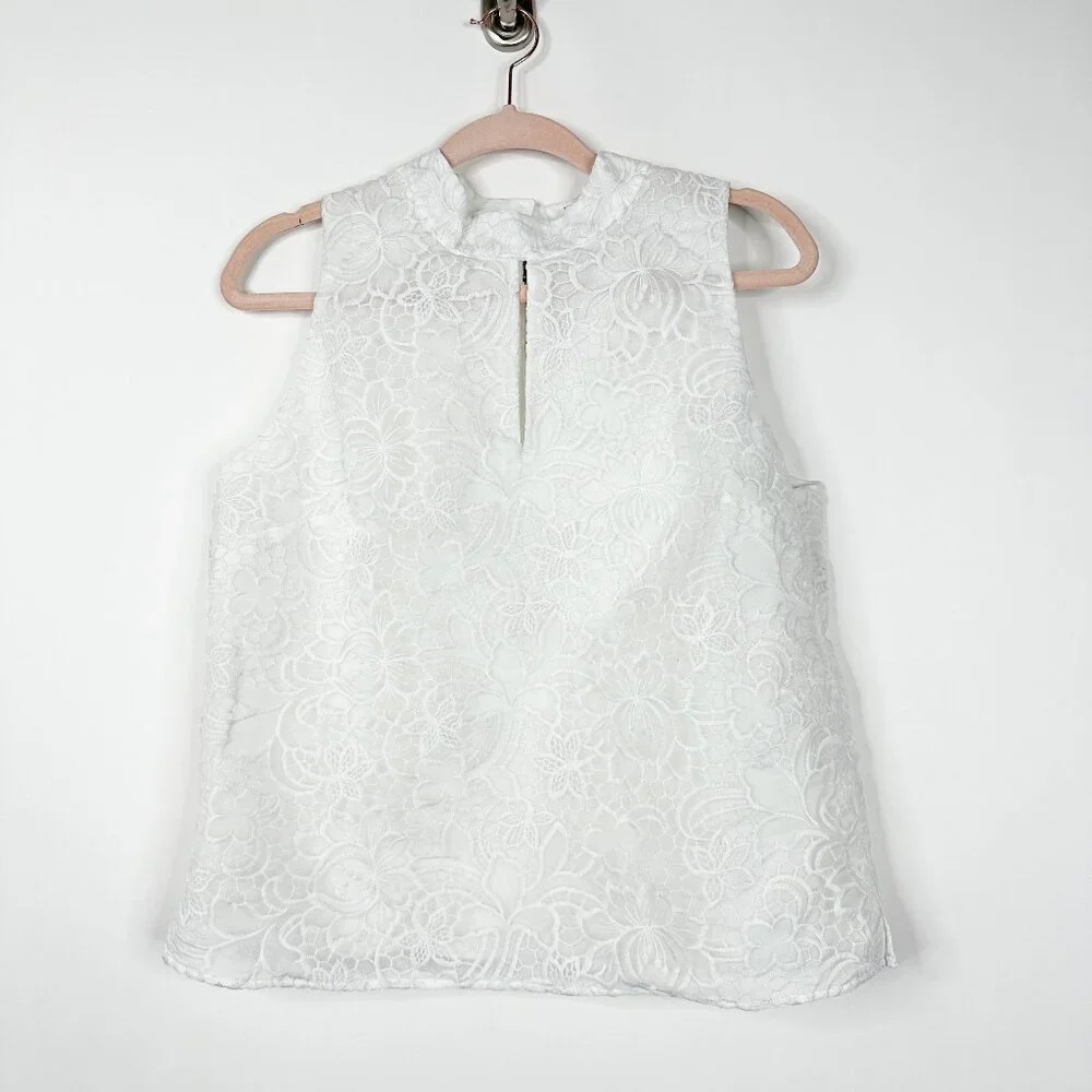 NWT White House Black Market Sleeveless Mock Neck Embroidered Top 2 - Picture 2 of 8